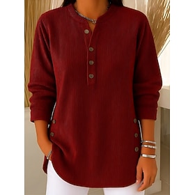 Women's Shirt Solid Color Vintage Tropical Stylish Long Sleeve Blue Black Wine Army Green Navy Blue Spring Fall Winter