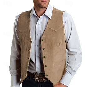 Men's Vest Waistcoat Gilet Vacation Daily Wedding Party Date Fashion Casual Spring Fall Buttons Pocket Nylon Comfortable Plain Single Breasted One-button V Nec
