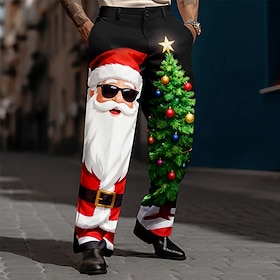 Christmas Men's Santa Claus Christmas Tree Trousers Dress Pants Suit Pants Mid Waist Funny Outdoor Holiday Relaxed Fit Flat Front Dress Pants with Side Pockets