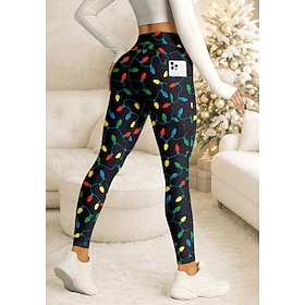 Christmas Women's pilates leggings fitness pants Gym Leggings Pockets Stamp Duty Side Pockets Pilates Gym Gym Workout Pants Tights Leggings Black Sports Active