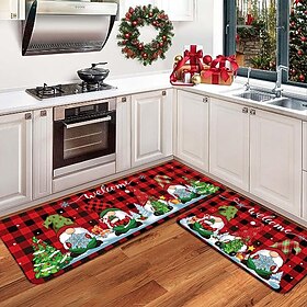 2-Piece Christmas Kitchen Mat Set, Festive Holiday Decorative Floor Rugs for Entryway, Kitchen, Indoor Use