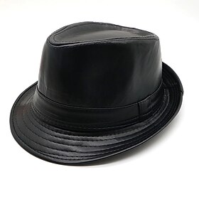Men's Sun Hat Party Hat Black Brown PU Leather Fashion Casual Street Daily Plain Adjustable Breathable