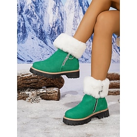 Women's Winter Fur Lined Ankle Boots - Warm Suede Snow Boots with Side Zipper and Anti-Slip Sole