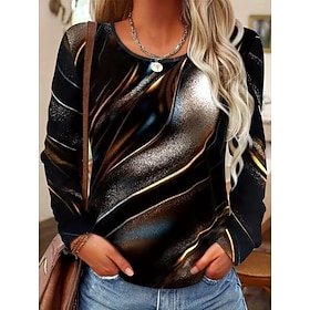 Women's T Shirt Print Graphic Striped Abstract Vintage Fashion Stylish Long Sleeve Crew Neck Round Neck Regular Tops Daily Weekend Brown Fall Winter