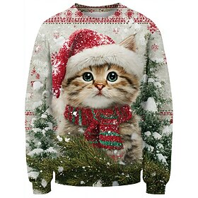 Women's Pullover Sweatshirt Graphic Animal Cat Active Cute Casual Long Sleeve Crew Neck Regular Tops Street Casual Holiday Print Purple Brown Green Spring Fall