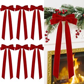 6PCS Velvet Large Christmas Bow Staircase Wreath 45cm x 20cm Retro Ribbon Bow Tie Twisted Tie Suitable for Christmas Tree Holiday Indoor and Outdoor Decoration