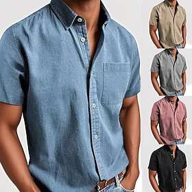 Men's Shirt Casual Shirt Button Up Shirt Black White Pink Red Navy Blue Short Sleeve Plain Lapel Casual Daily Front Pocket Clothing Apparel Elegant Fashion Cas