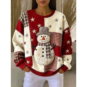 Christmas Women's Santa Claus Pullover Sweatshirt Graphic Claus Casual Long Sleeve Crew Neck Regular Tops Street Dailywear Casual Patchwork Red Fall Winter