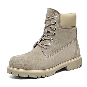 Men's Khaki Suede Ankle Work Boots with Rugged Sole and Soft Inner Lining, Lightweight Casual Outdoor Boots for Fall and Winter Wear