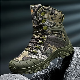 Men's Camouflage Tactical Combat Boots with Waterproof Fabric and Anti-Slip Sole, Military-Style Outdoor Boots for Hiking, Camping and Survival Training