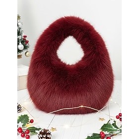 Women's Handbag Shoulder Bags Faux Fur Christmas Party Casual Zipper Lightweight Solid Color Almond Black Pink