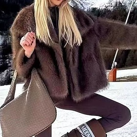 Women's Winter Coat Faux Fur Coat Windproof Warm Pocket Cropped Fur Collar Open Front Elegant Plush Classic Modern Plain Outdoor Vacation Street Casual Open Fr