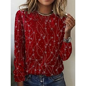 Women's T Shirt Print Floral Graphic Abstract Fashion Casual Long Sleeve Crew Neck Round Neck Regular Tops Daily Weekend Blue Black Red Green Summer Spring Fal