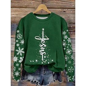 Christmas Women's Snowflake Pullover Sweatshirt Graphic Letter Casual Long Sleeve Crew Neck Regular Tops Street Dailywear Casual Red Green Fall Winter