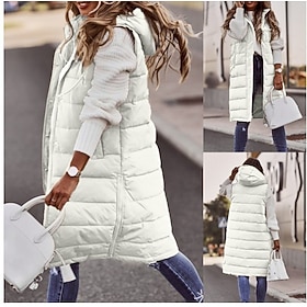 Women's Casual Jacket Vest Comfortable Breathable Zipper Pocket Casual Plain Vacation Street Casual Daily Wear Single Breasted Long Hooded Regular Fit Sleevele