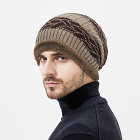 Men's Unisex Beanie Hat Winter Hats Beanies Knit Hat Winter Beanie Black Navy Blue Acrylic Fibers Knitted Cozy Daily Wear Color Block Warm