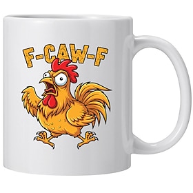 F-Caw-F Funny Chicken Mug Humorous Rooster Coffee Cup Gag Christmas Gift for Friends Family Ceramic Tea Mug Office Kitchen Birthday Christmas or Funny Gift Id
