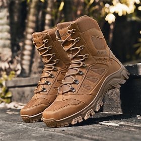 Men's Light Brown Tactical Combat Boots with Breathable Mesh Panels and Rugged Sole, Durable Military-Style Footwear for Hiking, Hunting and Survival Training