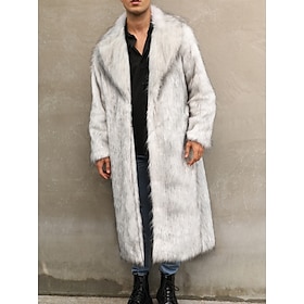 Men's Winter Jacket Faux Fur Coat Vacation Daily Thermal Warm Fleece Fall Winter Plain Fashion Streetwear Lapel Long Black White Yellow Jacket