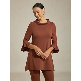 Damenbluse Kaffeebraun Chiffon Modal Slim Fit Transparente Ärmel Elegant Casual Alltag Leicht Atmungsaktiv Büro…: retailer-supplied image