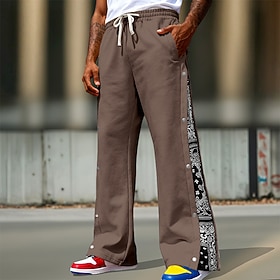 Hombre Pantalones de Deporte Pantalones de chándal de pierna ancha Pantalones Pantalones anchos Correa Cintura elástica Botón lateral Bloque de color Plano Dis