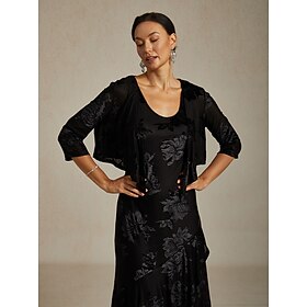 Women's Shrugs Floral Elegant Vintage 3/4 Length Sleeve V Neck Evening Party Wedding Guest Party Evening Wear Black Fall Winter