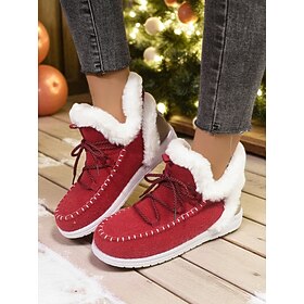 Women's Boots Snow Boots Lace Up Boots Winter Boots Christmas Daily Fleece Lined Booties Ankle Boots Flat Heel Round Toe Casual Faux Fur Cloth Loafer Black Pin