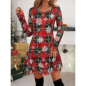 Christmas Women's Snowflake Mini Dress T Shirt Dress Tee Dress Sundress A Line Dress Casual Daily Holiday Going out Regular Fit Graphic Plaid Long Sleeve Crew