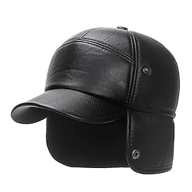 Men's Ear Flap Hat Winter Leather Hat Winter Hats Winter Warm Cap Winter Baseball Cap with Ear Flaps Black Gray PU Fleece Fashion Modern Contemporary Daily Wea