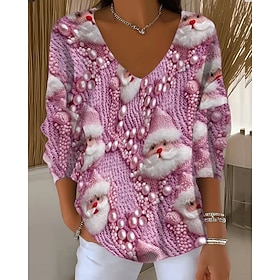 Christmas Women's Santa Claus Sweater Pullover Fashion Streetwear Casual Graphic Claus V Neck Oversized Knitted Long Sleeve Regular Tops Knit Outdoor Daily Pin