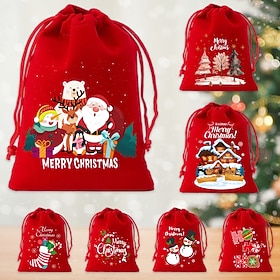7pcs Large Christmas Drawstring Bags - Santa Claus, Merry Christmas, Red Green Holiday Party Favors with Drawstring Closure Gift Bags Ideal for Xmas, Hallowee