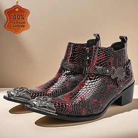 Homens Botas Botas de motociclista Retro Sapatos De Pele De Cobra Caminhada Couro Couro de grão integral italiano Confortável Antiderrapante Quente Botas / Bot