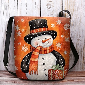 Women's Christmas Snowman Crossbody Bag -  Snowman and Snowflake Print for Holiday Shopping, Christmas Parties and Winter Outings