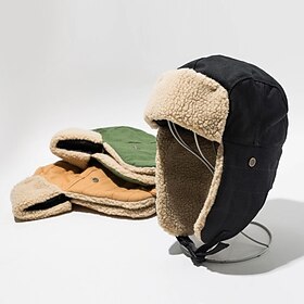 Men's Trapper Hat Ushanka Hat Aviator Hat Ear Flap Hat Winter Hats Black Navy Blue Cotton Fleece Fashion Vintage Style Modern Contemporary Daily Wear Date Soli