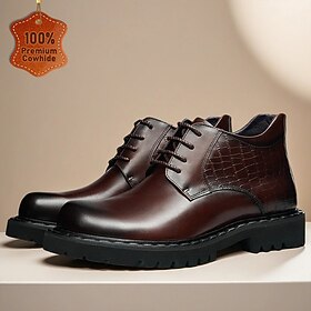 Bottines à lacets en cuir véritable marron pour homme, à motif crocodile – chaussures habillées élégantes pour les réunions d'affaires et les occasions spécial