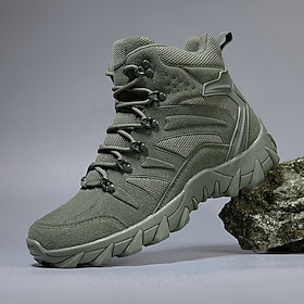 Men's Army Green Hiking Boots with Breathable Mesh Upper and Rugged Outsole, Lightweight Outdoor Trekking Boots for Camping, Mountain Climbing and Adventure Tr