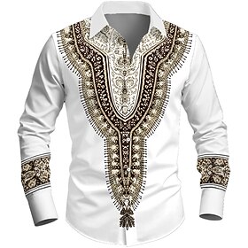 Men's Ethic / African Intricate Floral Flowers Shirt Button Up Shirt Long Sleeve Vintage Retro Holiday Casual Daily Spring Fall Turndown 3D Print Collared Shir