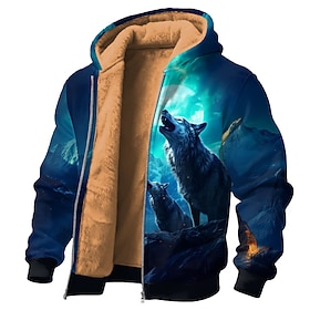 Men's Wolf Fleece Hoodie Jacket Sweatshirt Classic Hunting Long Sleeve Crew Neck Outdoor Camping Blue Zip Up Fall Winter Designer S M L XL 2XL 3XL