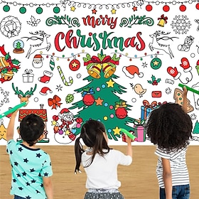 Christmas Giant Coloring Poster  Tablecloth, Jumbo 30x72 Inch Holiday Activity for Family, Art Projects, Christmas Party Decorations-Festive DIY Crafts, Group