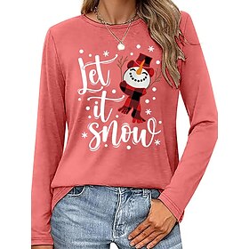 Christmas Women's Snowman T Shirt Graphic Letter Vintage Fashion Stylish Long Sleeve Crew Neck Regular Tops Daily Weekend Print Black Pink Blue Purple off-whit