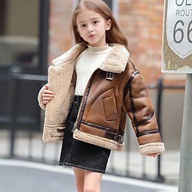 Kids Girls' Faux Suede Jacket Fleece Jacket Jacket Solid Color Fashion Zipper Pocket Outdoor Coat Outerwear 4-12 Years Fall Black Brown