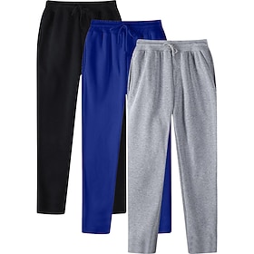 Men's Sweatpants Fleece Pants Trousers Straight Leg Sweatpants Open Bottom Sweatpants Drawstring Elastic Waist Multi-pack Plain Breathable Full Length Casual D