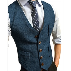 Men's Tweed Vest Waistcoat Formal Wedding Vacation Daily Fashion Classic Spring…