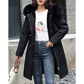 Mujer Anorak Mantiene abrigado Cómodo Detalles en Piel Cremallera Bolsillo Casual Plano Casual Vacaciones Ropa Cotidiana Noche Largo Con Capucha Ajuste regular