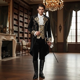 Punk  Gothic Medieval Steampunk Coat Tailcoat Vampire Nobleman Fancy Dress Men's Ebenezer Scrooge Elf Royal Steampunk Halloween Carnival Performance LARP Ren F