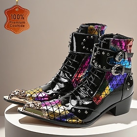 Homens Botas Botas de motociclista Retro Sapatos de fitness e cross training Caminhada Couro Envernizado Couro de grão integral italiano Confortável Antiderrap