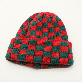 Men's Unisex Beanie Hat Winter Hats Beanies Skull Cap Knit Hat Red Blue Acrylic Fibers Knitted Fashion Casual Cozy Daily Wear Date Plaid Warm