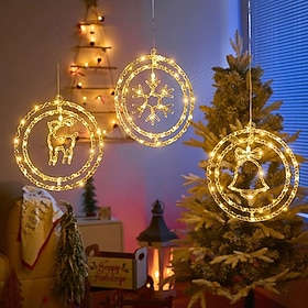 Christmas Ring LED Fairy Lights Remote Controlled Star Christmas Tree Lights Window Balcony Hanging Lights Christmas Party Holiday Yard Store Atmosphere Decora