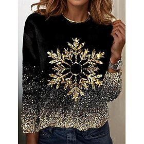 Christmas Women's Snowflake T Shirt Graphic Vintage Fashion Stylish Long Sleeve Crew Neck Regular Tops Daily Weekend Print Black Fall Winter