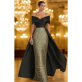 A-Line Floor Length Beaded Eembroidered Formal Dresses Mother of the Bride Dress Evening Gown Ball Gown with Overskirt Formal Dress Elegant Color Block Silky S